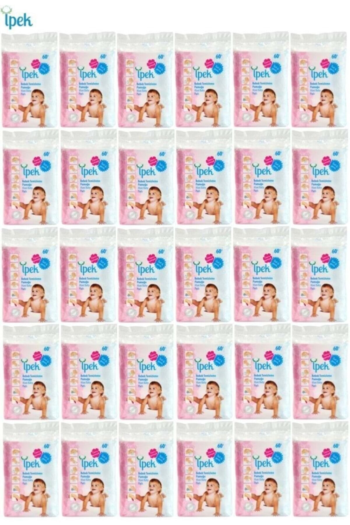 İpek Maxi Bebek Temizleme Pamuğu 60 Lı 30 Paket 